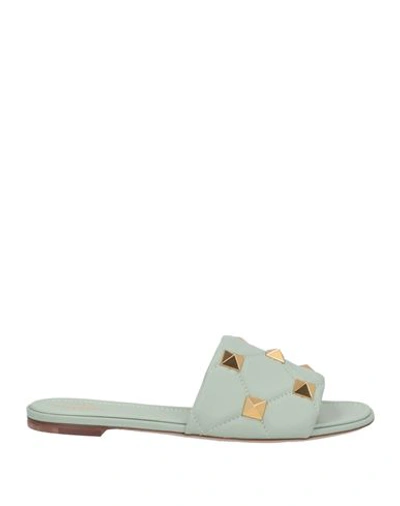 Valentino Garavani Woman Sandals Sage Green Size 6 Leather In Sage Green