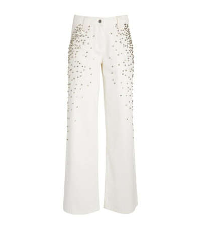 Max & Co Rhinestone-embellished Wide-leg Trousers In White