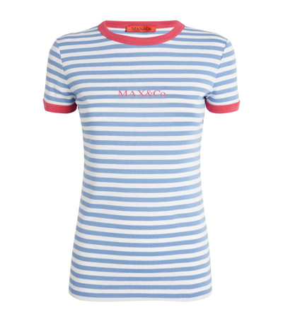 Max & Co Cotton Striped T-shirt In Blue