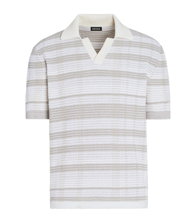 Zegna Knitted Striped Polo Shirt In White