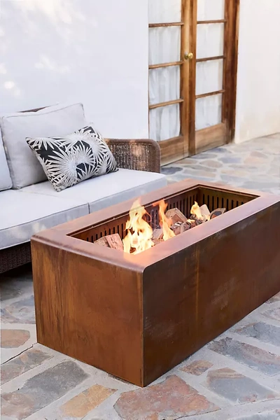 Terrain Lidded Rectangle Fire Pit In Brown