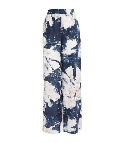 Max & Co Silk Floral Print Trousers In Blue
