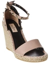 Valentino Rockstud 95 Grainy Leather Wedge Sandal In Neutral