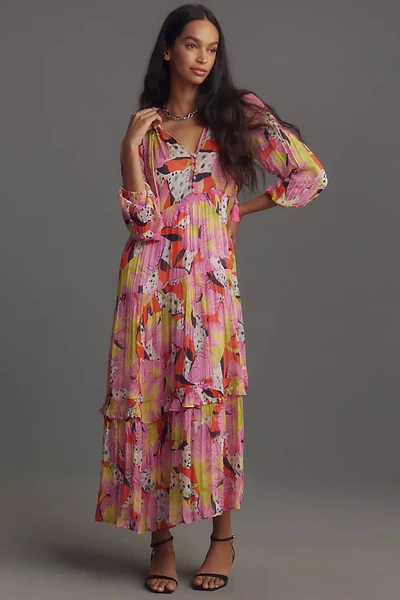 By Anthropologie The Marais Printed Chiffon Maxi Dress In Yellow