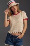 MAEVE OPEN-STITCH TIPPED SWEATER TEE