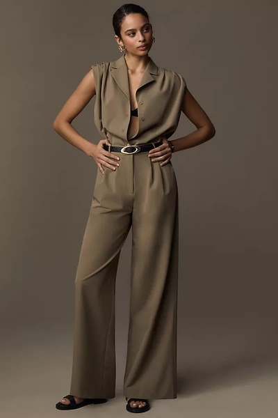 English Factory Sleeveless Pleated Jumpsuit In Beige