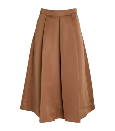 Max & Co Satin Pleated Midi Skirt In Brown