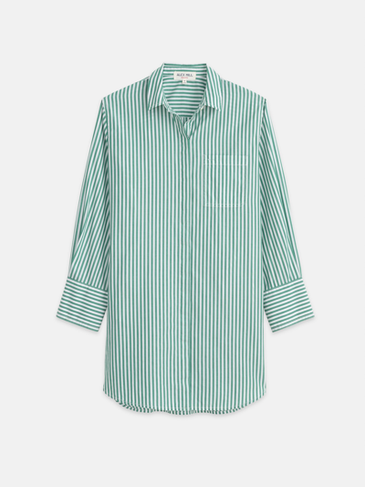 Alex Mill Belle Shirt Dress In Striped Portuguese Poplin In Green/white