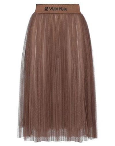 Elisabetta Franchi Woman Midi Skirt Brown Size 4 Polyester, Glass