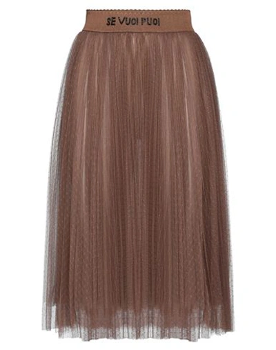 Elisabetta Franchi Woman Midi Skirt Brown Size 4 Polyester, Glass In Brown