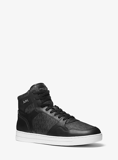Michael Kors Jacob Leather And Signature Logo High-top Sneaker In Black