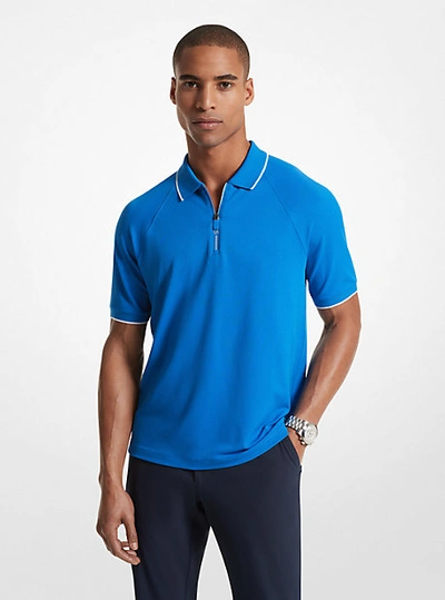 Michael Kors Stretch Knit Half-zip Polo Shirt In Blue