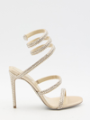 René Caovilla Cleo 105 Wraparound Satin Sandals In Beige