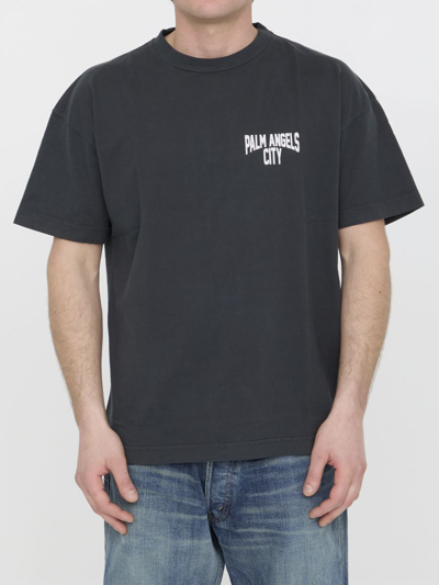 Palm Angels Grey T-shirt With Logo In Dark Grey