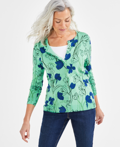 Style & Co Women's Printed Button-up Cardigan Sweater, Created For Macy's In Green
