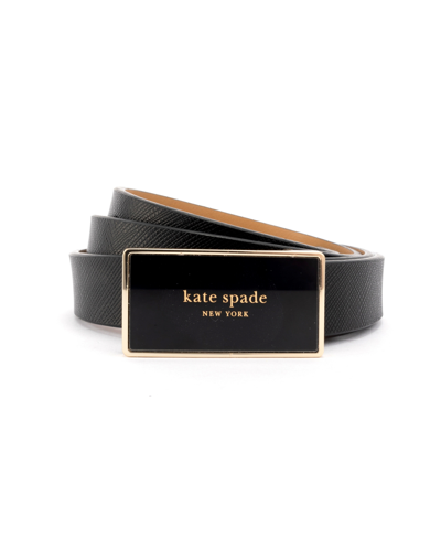 Kate Spade Women's 20mm Enamel Plaque Buckle Belt In Black