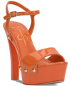 Jessica Simpson Calenta Ankle Strap Platform Sandal In Tangerine Super Patent Pu