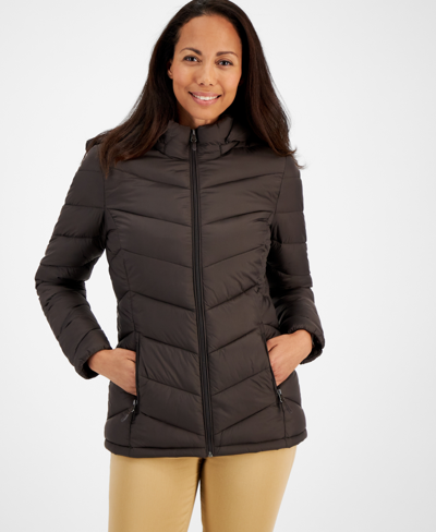 Charter Club Women's Packable Hooded Puffer Coat, Created For Macy's In Chocolate