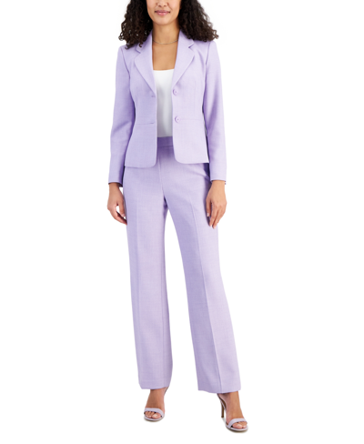 Le Suit Women's Notch-collar Pantsuit, Regular And Petite Sizes In White,lilac