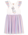 PINK & VIOLET LITTLE GIRLS OMBRE PLEATED MESH SEQUIN CATICORN DRESS