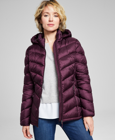 Charter Club Women's Packable Hooded Puffer Coat, Created For Macy's In Deep Plum