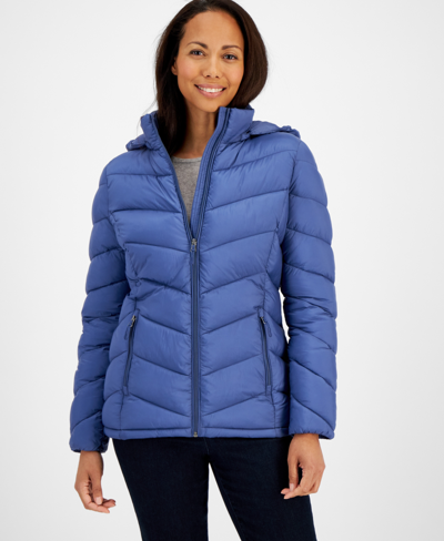 Charter Club Women's Packable Hooded Puffer Coat, Created For Macy's In Blue Dusk
