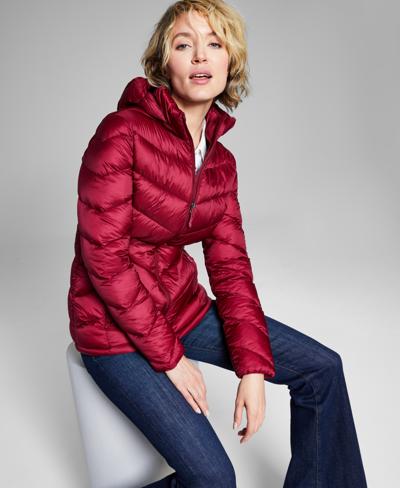 Charter Club Women's Packable Hooded Puffer Coat, Created For Macy's In Dark Claret