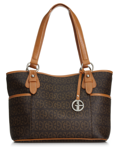 Giani Bernini Block Signature Tote, Created For Macy's In Brown,silver