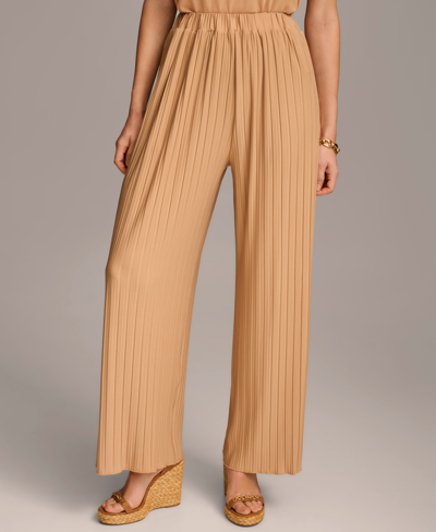 Donna Karan Women's Pull-on Pleated Wide Leg Pants In Fawn