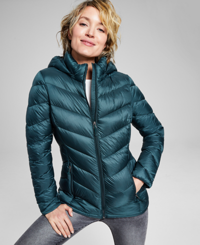 Charter Club Women's Packable Hooded Puffer Coat, Created For Macy's In Dark Forest