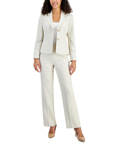 Le Suit Women's Notch-collar Pantsuit, Regular And Petite Sizes In White,khaki