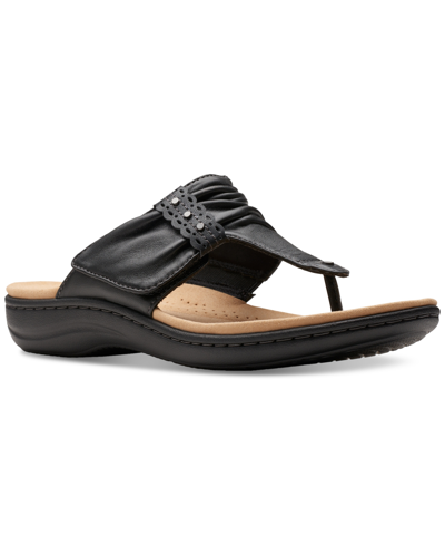 Clarks Laurieann Arla Slouched-style Thong Sandals In Black Leat