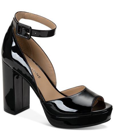 Sun + Stone Women's Reemaa Peep Toe Block Heel Platform Sandals, Created For Macy's In Black Patent