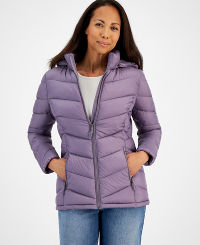 Charter Club Women's Packable Hooded Puffer Coat, Created For Macy's In Dusty Violet