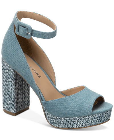 Sun + Stone Women's Reemaa Block-heel Platform Sandals, Created For Macy's In Denim Raffia