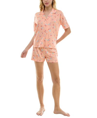 Derek Heart Women's 2-pc. Printed Short Pajamas Set In Moodie Mushrooms