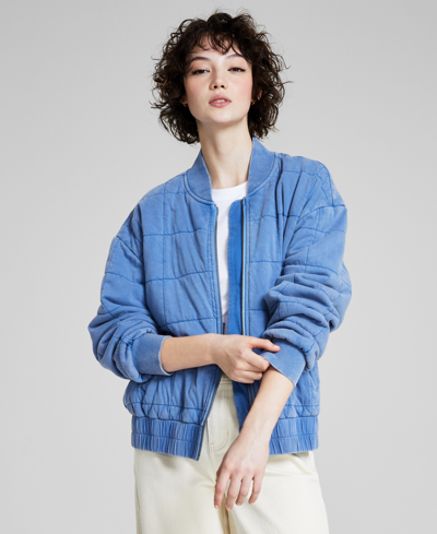 And Now This Women's Washed Quilted Zip-front Jacket, Created For Macy's In Blue