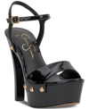 Jessica Simpson Calenta Ankle Strap Platform Sandal In Black Super Patent Pu