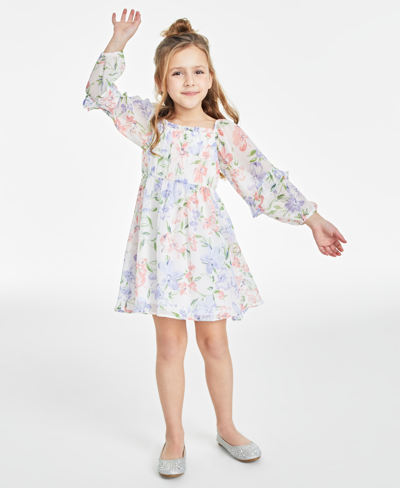 Rare Editions Kids' Toddler & Little Girls Floral-print Chiffon Dress, Created For Macy's In Ivory