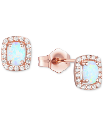 Macy's Lab-grown Sapphire (3/8 Ct. T.w.) & Lab-grown White Sapphire (1/8 Ct. T.w.) Oval Halo Stud Earrings In Opal