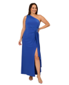 ADRIANNA PAPELL PLUS SIZE ONE-SHOULDER DRAPED JERSEY GOWN