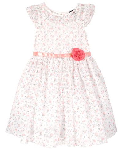 Pink & Violet Kids' Little Girls Flutter Sleeve Allover Printed Lace Dress In Ivory