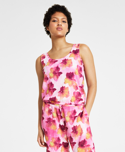 Bar Iii Women's Floral-print Textured Tank Top, Created For Macy's In Frankie Flrl A