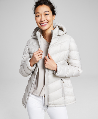 Charter Club Women's Packable Hooded Puffer Coat, Created For Macy's In Grey Owl
