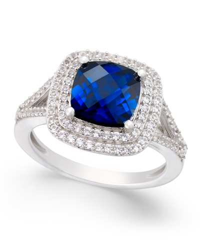 Macy's Lab-grown Sapphire (2-1/2 Ct. T.w.) And White Sapphire (1/2 Ct. T.w.) Ring In Sterling Silver