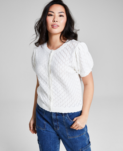 And Now This Women's Scalloped Button-up Sweater, Created For Macy's In Calla Lily