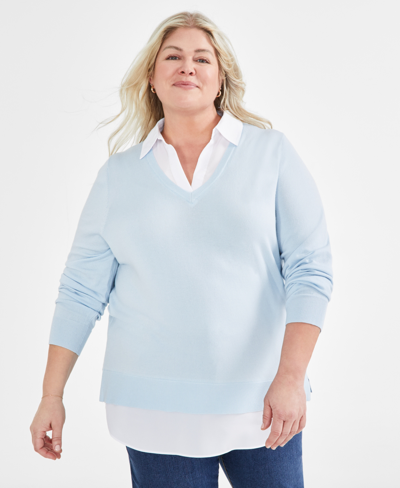 Style & Co Plus Size Twofer Sweater, Created For Macy's In Cool Dusk