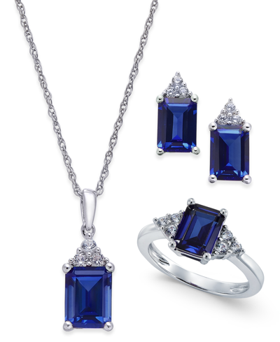 Macy's Lab-grown Blue Sapphire (5 Ct. T.w.) And White Sapphire (3/8 Ct. T.w.) Jewelry Set In Sterling Silve