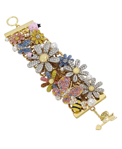 Betsey Johnson Faux Stone Daisy Statement Bracelet In Multi,gold