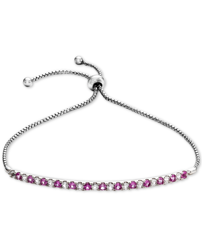 Macy's Lab-grown Sapphire (5/8 Ct. T.w) & White Sapphire (5/8 Ct. T.w.) Bolo Bracelet In Sterling Silver (a In Pink Sapphire
